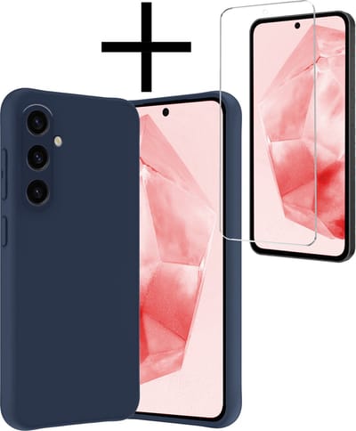 Hoesje - Met Screenprotector - Geschikt voor Samsung Galaxy A35 - Sterk & Shockproof - Back Cover - Siliconen Case - Telefoon Hoes - Donkerblauw