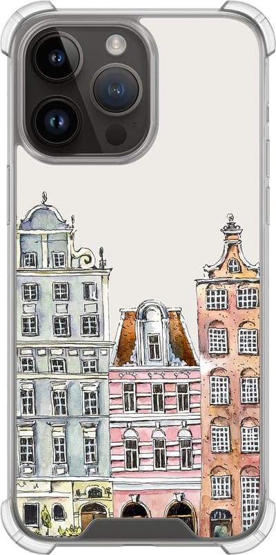 Shockproof hoesje - Geschikt voor iPhone 14 Pro Max - Grachtenpandjes - Extra sterke case - TPU/polycarbonaat - Print / Illustratie - Multi, Transparant