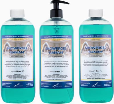 Claudius Douchegel Hamam 1 liter - set van 3 stuks - met gratis pomp - Showergel