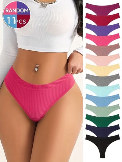 11 Stuks Lage Ademende Damesondergoed Slipjes - Rekbaar en Sexy - Geschikt voor Dagelijks Gebruik en Strandvakantie