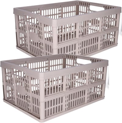 Plasticforte Opvouwbare krat - 2x - beige - 48 x 35 x 24 cm - boodschappen - 32 liter - kunststof