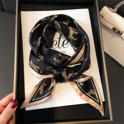 Zijden Bedrukte Paarden Sjaal Voor Vrouwen, Vierkante Sjaal Voor Haar, Hoofdband, Sjaals, Bandana 14X147cm black