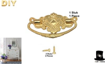 Bob Online ™ - 1 Stuk – Geel Goud Kleurig - Metalen Handvat + 2 x Schroeven – Meubelgreep - Accessoires voor Meubels – Meubel Handgreep – Hobby Handvat – Lade Handvat – Trekgrepen - Yellow Gold Zink Alloy Drawer / Wooden Box Handle – Decoupage