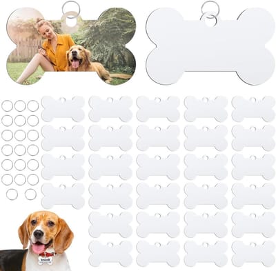 30 Stuks Aluminium Hondennaamplaatjes met 20 Ringen, Dubbelzijdige Transfer Tags voor DIY Hondenaccessoires