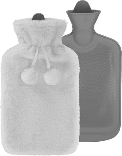 Springos Warmwaterkruik- Pluche -Hoes - 2L - Inhoud - Pijnverlichting- Ontspanning -Grijs