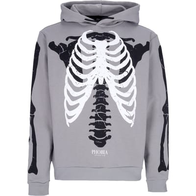 Lichtgewicht herensweatshirt met capuchon en skeletprint, grijs/wit