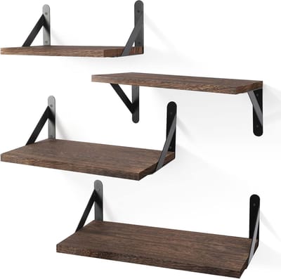 MODFU Wandplankenset 4-delig – Zwevende Wandrekken 29/36/42 cm – Extra Opbergruimte voor Woonkamer, Slaapkamer, Badkamer – Hout & IJzer – Natuurkleur