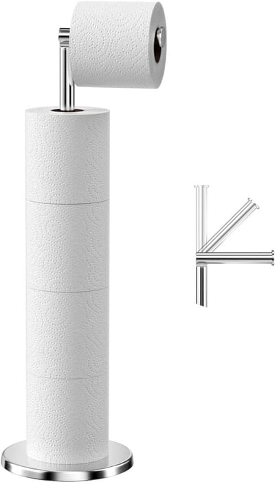 Toiletpapier houder - Klospapier staand - Badkamer organiseren - Zonder boren - 56 cm hoog - Zilver