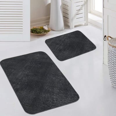 Badtapijt Set 2 Stuks Wasbaar Antislip - Zwart - 50x60 cm & 60x100 cm
