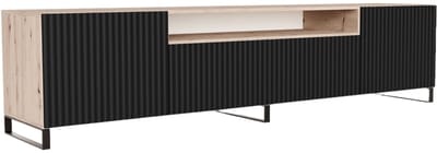 TV-kast Noe III, woonwand, lowboard, tv-standaard, woonwand, woonkamer, tv-meubel, woonkamermeubels, televisie, highboard, TV-kast, tv-lowboard, 200 cm, 3 deuren, bruin, zwart