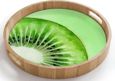 Dienblad rond 40x40 cm - Schootdienblad hout - Kiwi - Groen - Fris - Borrelplank rechthoek - Plateau houten dienbladen