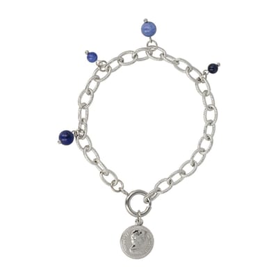 My Bendel - Schakelarmband Zilverkleurig met Muntbedel en Sodalite Edelsteen - Zilverkleurige Sodalite Schakelarmband - Harmonie & Stijl - met Luxe Cadeauverpakking | Sieraden Voor Dames