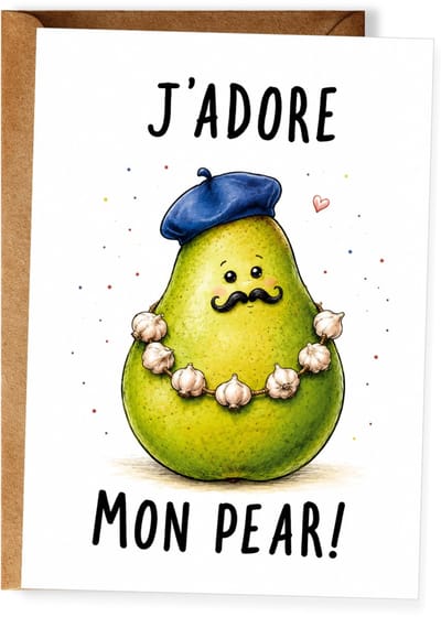 J’adore Mon Pear - Vaderdagkaart - Grappige Franse kaart papa - Vaderdagcadeau vader - Humor wenskaart - Ansichtkaart (10x15 cm incl. envelop)