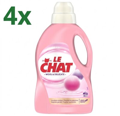 (4x) Le Chat Vloeibaar Wasmiddel Wol & Delicate Was 27 wasbeurten - 1,35 liter