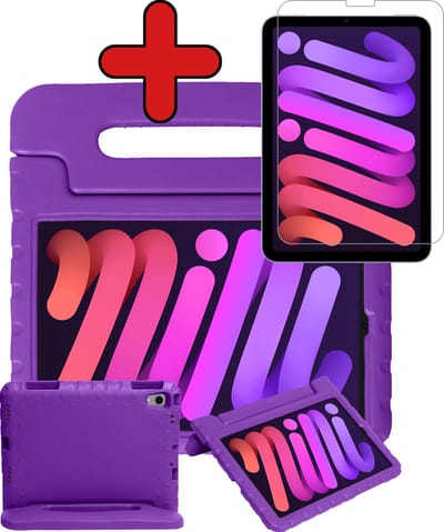 Hoesje - Geschikt voor Apple iPad Mini 6 (2021) - 8.3 inch - 6e Generatie - Met Screenprotector - Kinderhoes - Shockproof Bumper - Kidsproof Case - Tablethoes - Kinder Hoes Cover - Paars