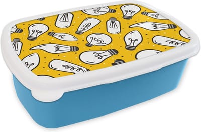 Broodtrommel Blauw - Lunchbox - Brooddoos - Cartoon - Lampen - Patronen - 18x12x6 cm - Kinderen - Jongen