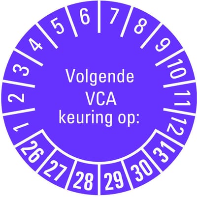 Volgende VCA keuring op sticker 26-31 - PVC folie 30 mm - 18 per kaart