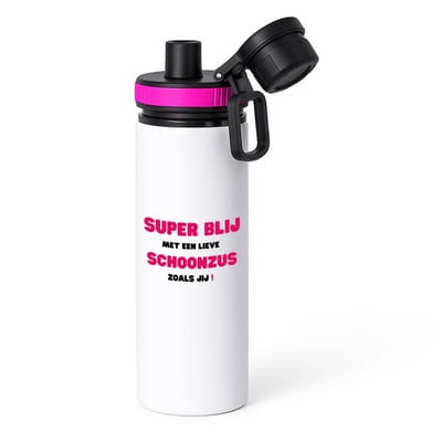 Hacebo® - super blij met een lieve schoonzus zoals jij waterfles met draaidop roze - Zus - de liefste schoonzus - verjaardag - cadeautje voor zus - zus artikelen - kado - geschenk - water fles - 850ML