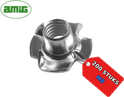 AMIG Inslagmoer M8 200st Verzinkt - Klauwmoer Hout Meubel DIY Bevestiging