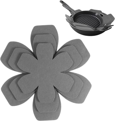 Set van 6 Vilt Potbeschermers in 3 Maten (15/20/25 cm) - Antislip Warmte-isolatie Mat voor Pannen, Potten en Schalen in Grijs