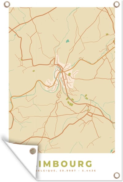 Muurdecoratie Kaart - Plattegrond - Stadskaart - Limbourg - België - 120x180 cm - Tuinposter - Tuindoek
