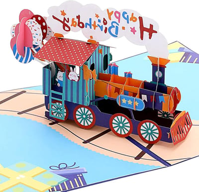 3D Pop up Verjaardagskaart - Happy Birthday Trein Locomotief - Met Envelop - Jongens Meisjes - Cadeau Idee - Trein Liefhebbers - Kerstkaarten.