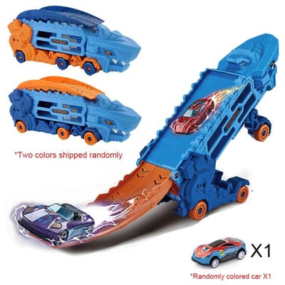 Transport Dinosaurustruck met Opvouwbaar Schuifracecircuit, Verandert in Staande T-Rex & Driewieler, Beste Verjaardagscadeau voor Kinderen gray