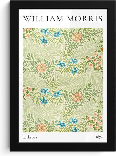 Poster in lijst - Fotolijst 20x30 cm - Posters - William Morris - Larkspur - Abstract - Natuur - Posterlijst zwart - Decoratie - Wanddecoratie woonkamer - Muurdecoratie slaapkamer