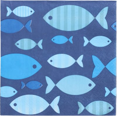 10x 20 Servetten 3-laags 1/4 vouw 33 cm x 33 cm Blue Fish