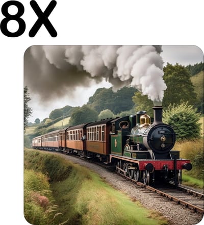 Luxe Placemat - Stoomtrein door de Bergen - Set van 8 Placemats - 50x50 cm - 2 mm dik Vinyl - Anti Slip - Afneembaar