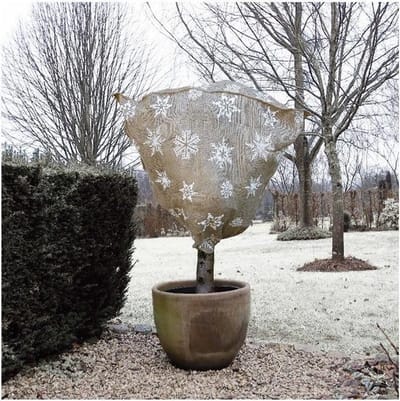 Duurzame plantenhoes tegen vorst met aantrekkoord naturel wintermotief  1 meter x 75 cm 200 g/m2 - 100% natuurlijke beschermhoes - Winterafdekhoes - Winterhoes voor planten - Anti-vorst beschermhoes planten - Vorstbescherming - Biologische winterhoes
