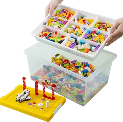 Unyqoos® Tijdloze Gele Opbergdoos Met Creatief Bouwdeksel Voor Speelgoed En Ambachtelijke Benodigdheden