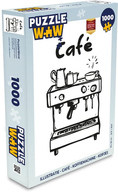 Puzzel Illustratie - Café - Koffiemachine - Kopjes - Legpuzzel - Puzzel 1000 stukjes volwassenen