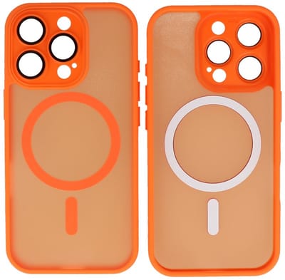 MagSafe Hoesje Geschikt voor iPhone 16 Pro - Mat-Transparent met Camera Beschermer Case - Oranje