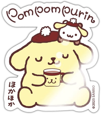 Pompompurin Drinkt Koffie Met Muffin Sticker Maat S (max. 10 x 10cm)