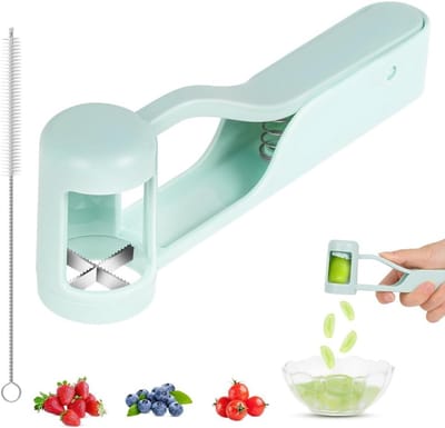 Fruit snijder voor druiven, kersen en bessen met reinigingsborstel - RVS keukenaccessoire voor kleine vruchten