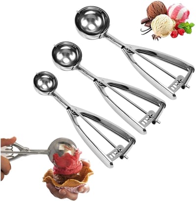 3-delige ijsschepset, bakkoekjesschepset - klein/1 lepel, medium/2 lepels, groot/3 lepels, roestvrijstalen deegschep, zelfgemaakte desserts