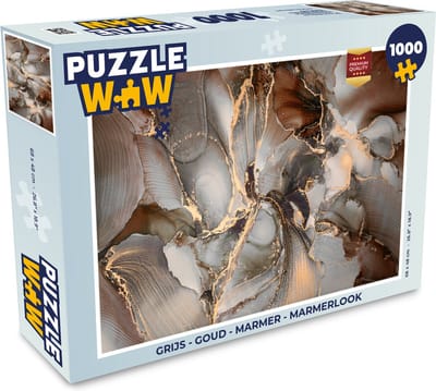 Puzzel Grijs - Goud - Marmer print - Marmerlook - Legpuzzel - Puzzel 1000 stukjes volwassenen