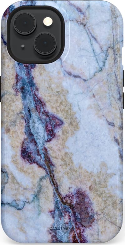 Casetastic hoesje geschikt voor Apple iPhone 15 - MagSafe - Dubbellaagse bescherming - Diepzee Marmer - Fashion Case - Blauw Zand