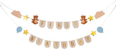 Letterslinger "First Birthday" teddybeer - lengte 255 - verjaardag 1 jaar