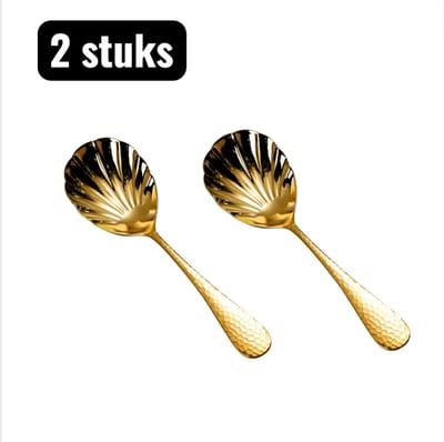 2 stuks - Lepel - Koffielepels - Visschubpatroon - Schelpen Lepel - 304 RVS Serveerlepel met Kalebas Handvat - Voor Soep, Salade Opscheppen - Restaurant Kwaliteit & Huishoudelijk Keukengerei - Goud