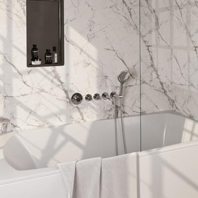 Brauer Chrome Carving Thermostatische Inbouw Badkraan Uitloop - 3 stand - Doucheslang - Wandaansluitbocht - Handdouche - Chroom