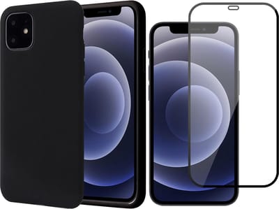 Hoesje geschikt voor iPhone 13 en Screenprotector - Fluweelzachte Backcover - Zwart
