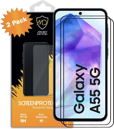 2-Pack MobyDefend Screenprotectors - Geschikt voor Samsung Galaxy A55 - Screensavers Met Zwarte Randen - Gehard Glas