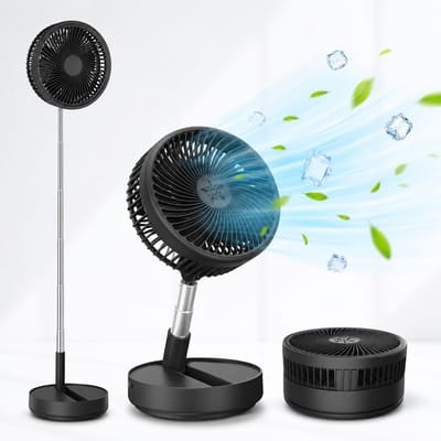 3-1 Ventilator Staand - Tafelventilator - Vloerventilator USB-C - 4 Standen - Draadloos en Geluidloos Fluisterstil - Fans - Staande Mini Ventilator - Kleine Statiefventilator - Aircooler - Mobiele Airco - 19,5 x 19,5 x 2,5 cm - zwart