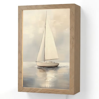 Wandlamp 20x30 cm - Oplaadbaar - Zeilschip - Zee - Bewolkt - Wandlampen binnen woonkamer - Slaapkamer lamp met kabel - Decoratieve nachtlamp - Vloerlamp snoer