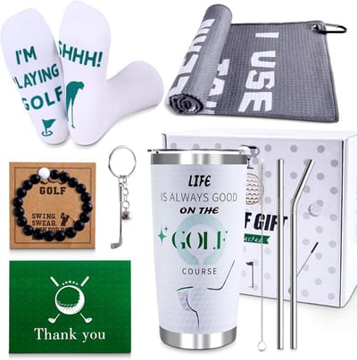 Cadeauset voor golfers met tumbler, handdoek, sokken en meer - Uniek cadeau voor Vaderdag of Kerst