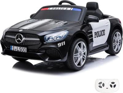 Mercedes-Benz SL500 AMG Politieauto 12V 1 tot 6 jaar – Officieel Gelicentieerd met Sirene & Zwaailichten – Luxe Politiewagen met Lederen Zitje, Bluetooth & EVA-Banden – Zwart