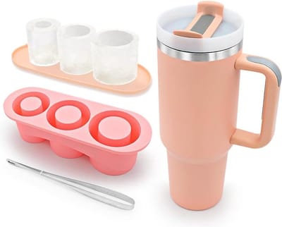Ijsblokjesvorm siliconen cilinder ijsvorm met 40 oz beker met handvat - roze