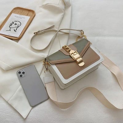 Damesketting Crossbodytas - Schoudertas - Handtas - Groen - Bruin - Wit - PU Leder -